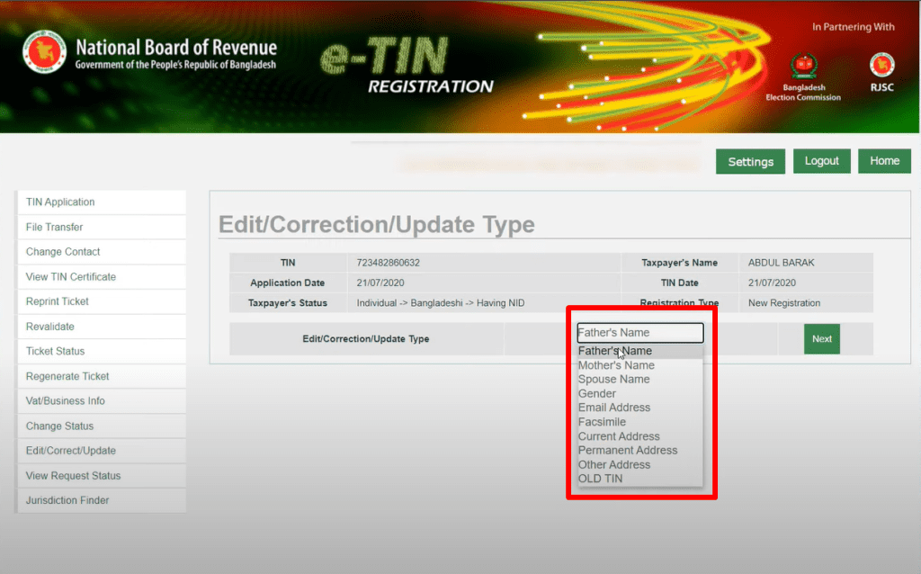 TIN Certificate Correction